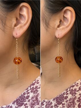 Handmade Amber Gold Chain Dangle Earrings Elegant Boho Jewelry Lightweight